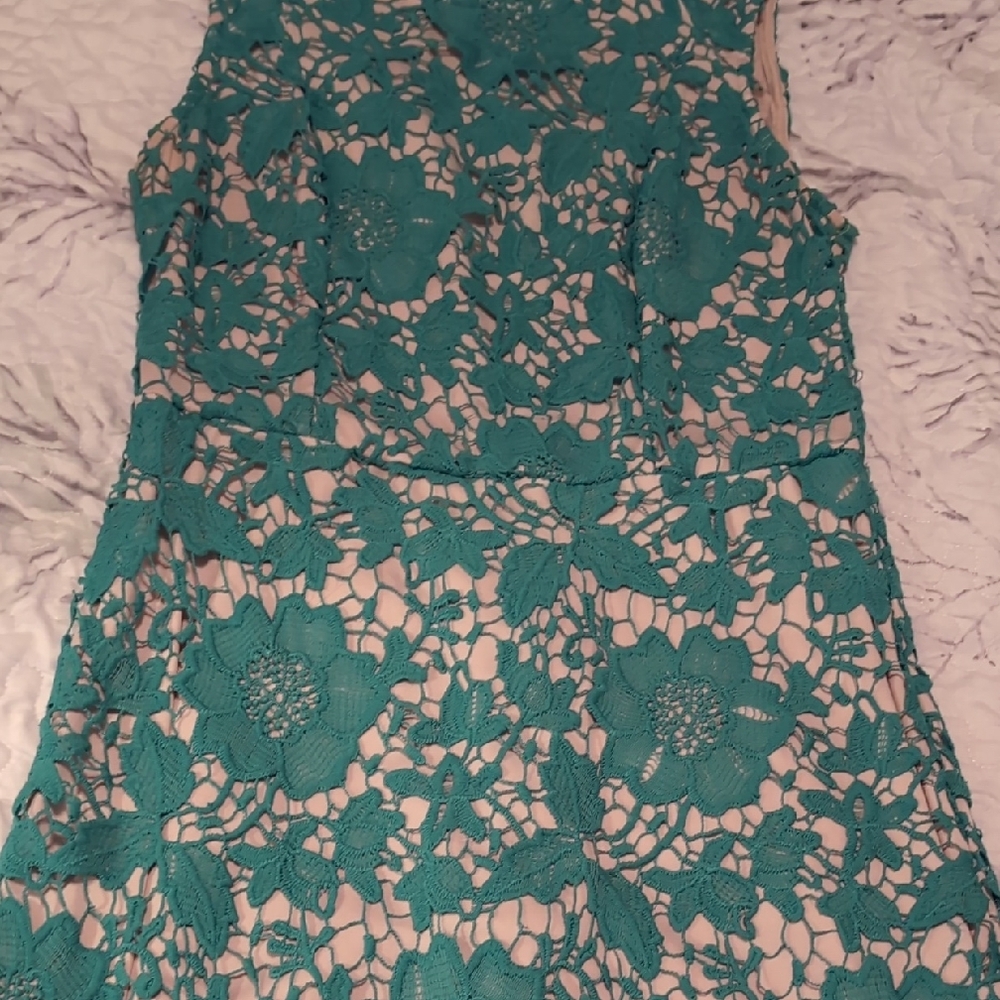 New York & Company Teal and Cream Dress